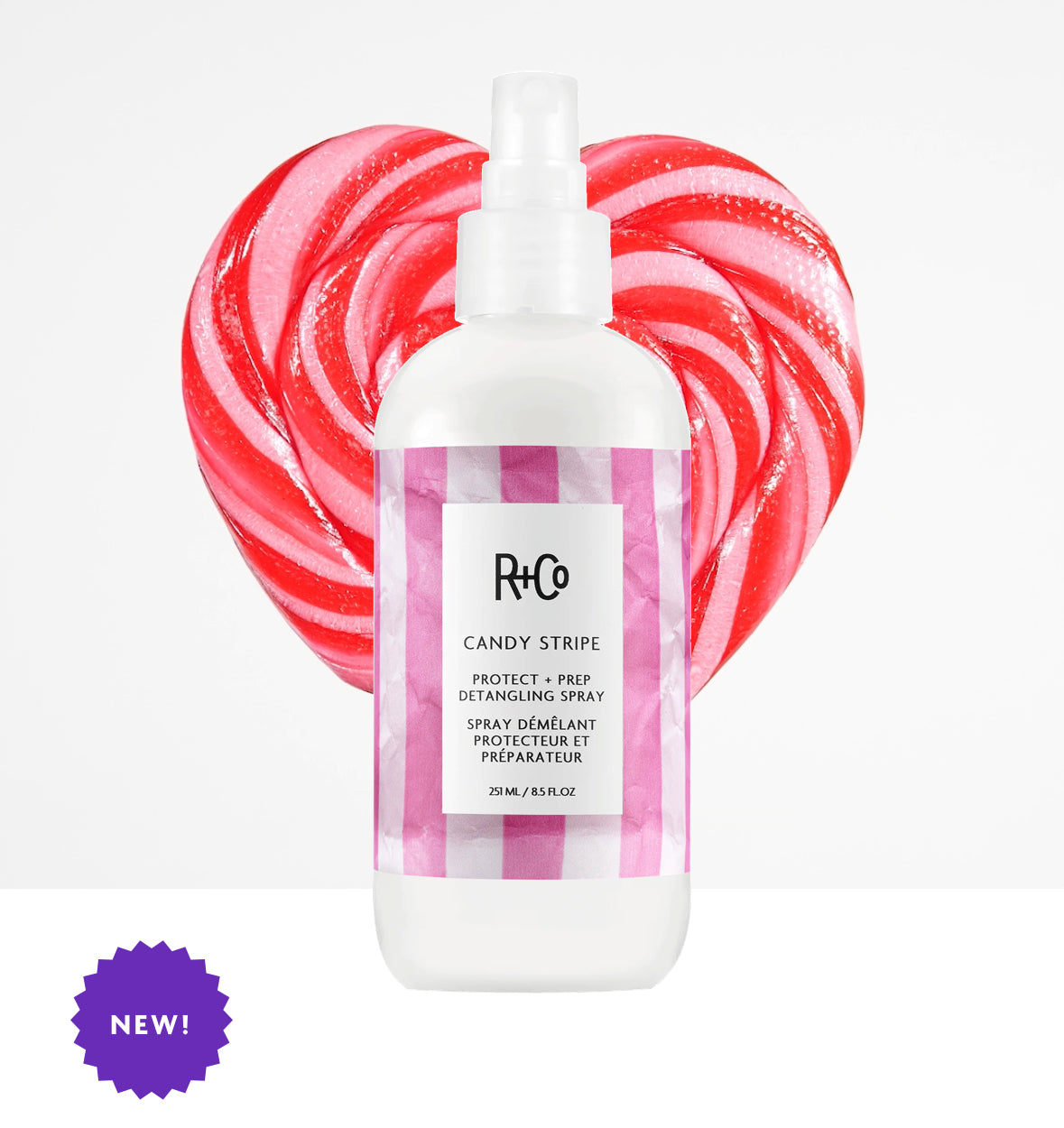 R+Co CANDY STRIPE protect & prep detangling spray ￼